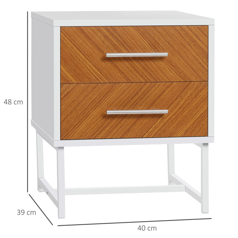 Comodino 2 Cassetti 40x39x48 cm in Metallo e Legno Marrone-3