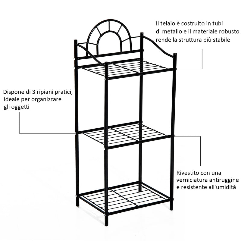 Portapiante Scaffale Metallico con 3 Ripiani Decorativi Portafiori 38x29.5x90 cm -4