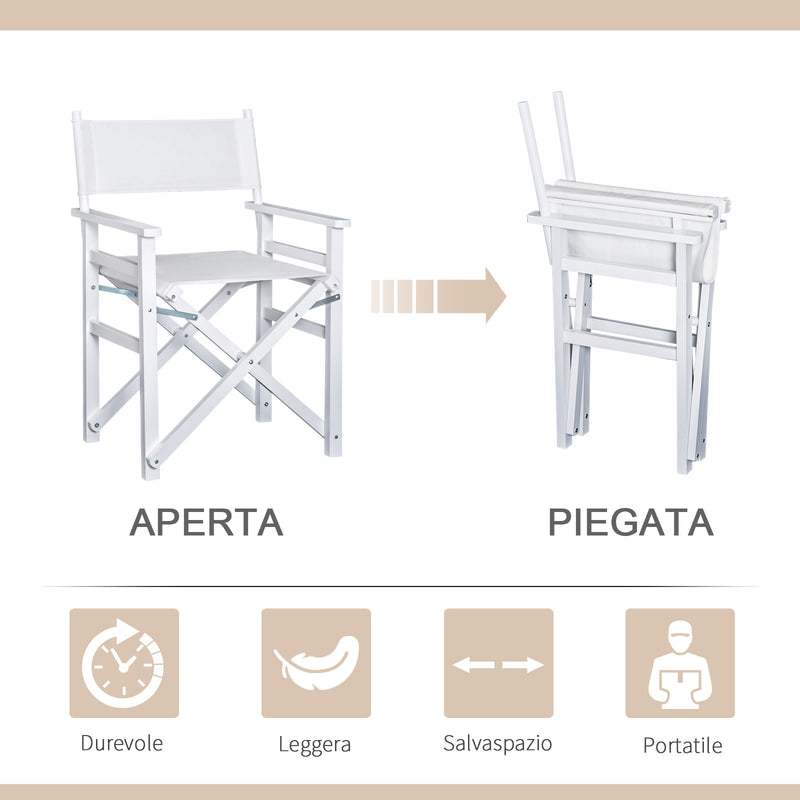 Sedia da Regista Pieghevole in Legno di Faggio 56x46x88 cm  Bianco-4