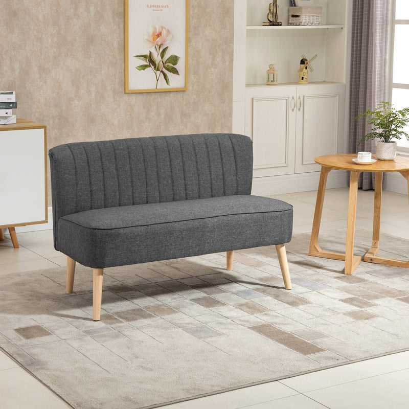 Divano 2 Posti 117x56,5x77 cm in Tessuto Effetto Lino Grigio e Bianco-2