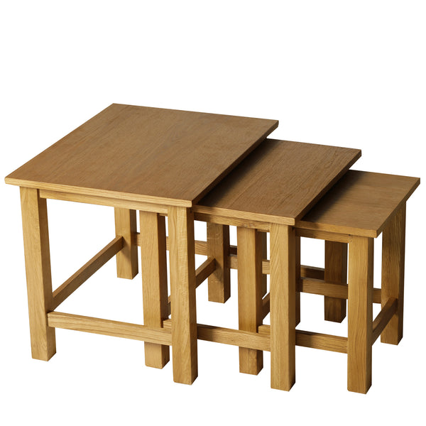 Set di 3 Tavolini Sgabelli ad Incastro Stile Rustico in Legno Naturale sconto