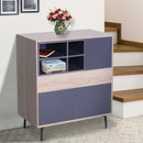 Credenza Mobile da Soggiorno in Legno Naturale e Grigio Scuro -2