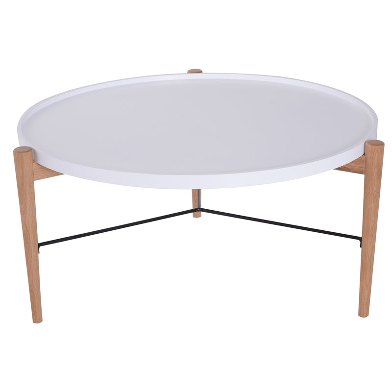 Tavolino da Caffè Moderno Rotondo in Legno e Acciaio Bianco 90x45 cm