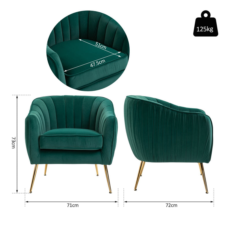 Poltona Imbottita in Velluto 71x72x73 cm Gambe in Metallo  Verde-6