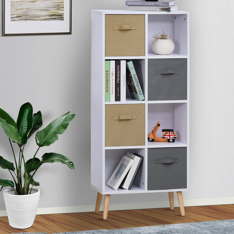 Armadietto Libreria 8 Ripiani 4 Cassetti Pieghevoli 54,5x24x122,5 cm  Bianco-2