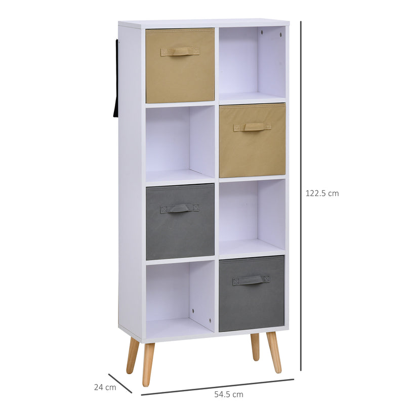 Armadietto Libreria 8 Ripiani 4 Cassetti Pieghevoli 54,5x24x122,5 cm  Bianco-3