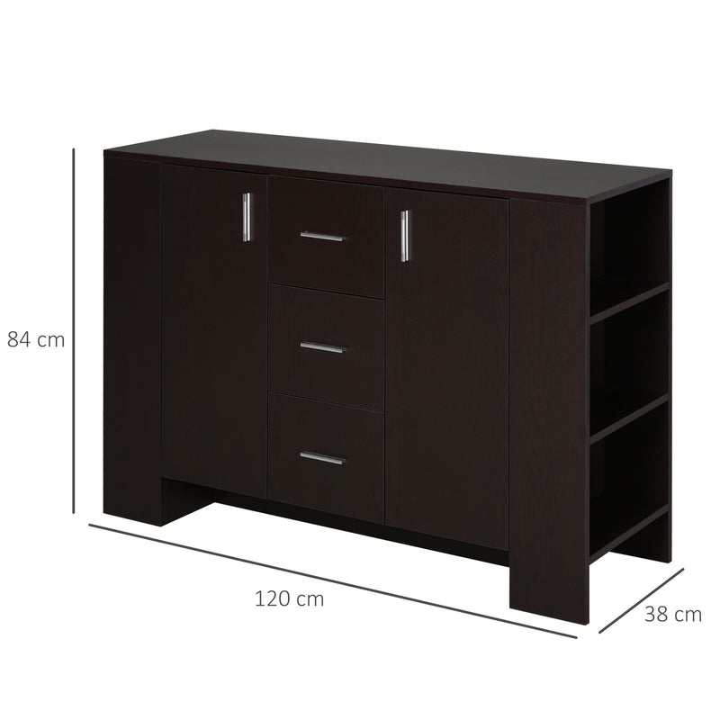 Credenza 2 Ante 3 Cassetti 3 Ripiani 120x38x84 cm in Legno  Marrone Scuro-3