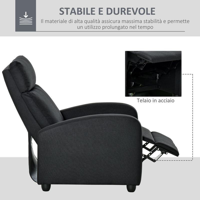 Poltrona Relax Reclinabile Manuale in Lino  Nera-6