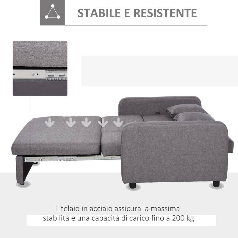 Divano Letto 2 Posti 136x92x84 cm in Lino  Grigio-6