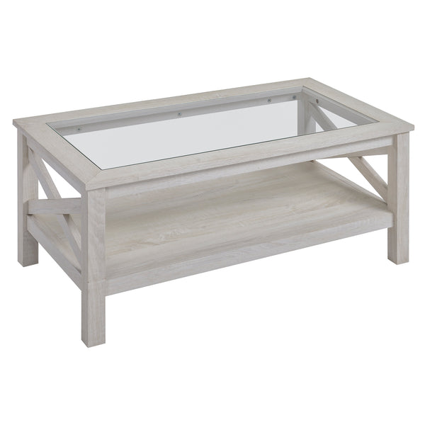 prezzo Tavolino Basso da Salotto con Ripiano in Vetro 100x55x45 cm in MDF Bianco