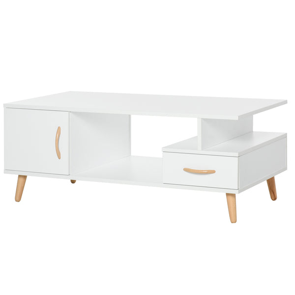 Tavolino Basso con Anta e Cassetto 100x50x40 cm in Legno Truciolare Bianco prezzo