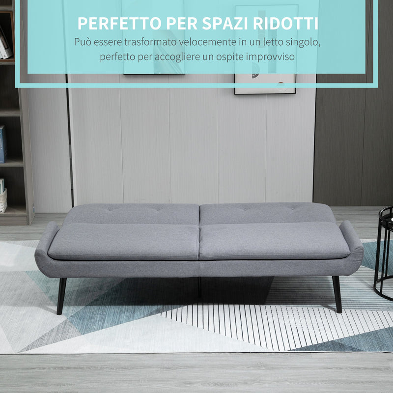 Divano Letto 3 Posti 195x84x82 cm in Tessuto Effetto Lino Grigio-6