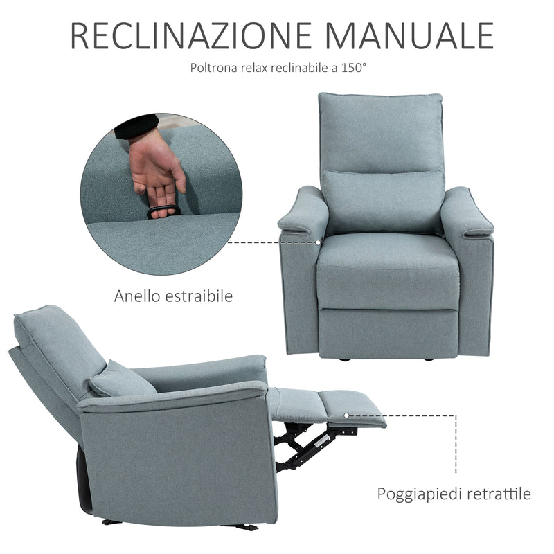 Poltrona Relax Reclinabile Manuale in Tessuto Grigio-Verde-6