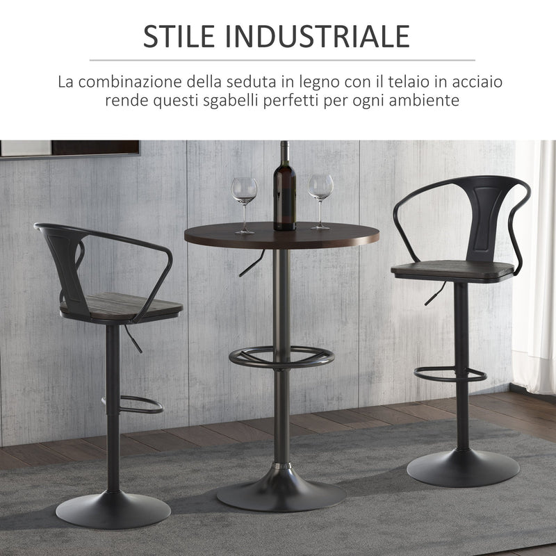 Set 2 Sgabelli Alti da Bar Stile Industriale in Acciaio Nero e Legno