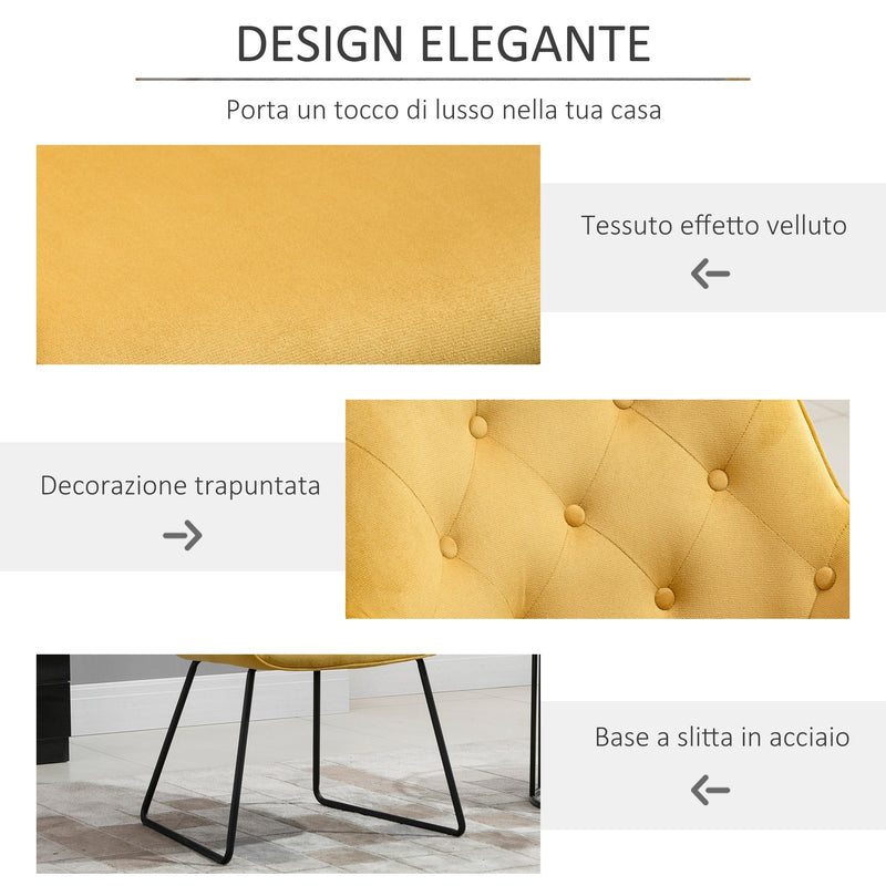 Poltroncina Imbottita 70x66,5x82 cm in Tessuto Effetto Velluto Giallo-6