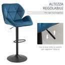 Set 2 Sgabelli da Bar 57x58x97-117 cm in Poliestere Vellutato Blu-5