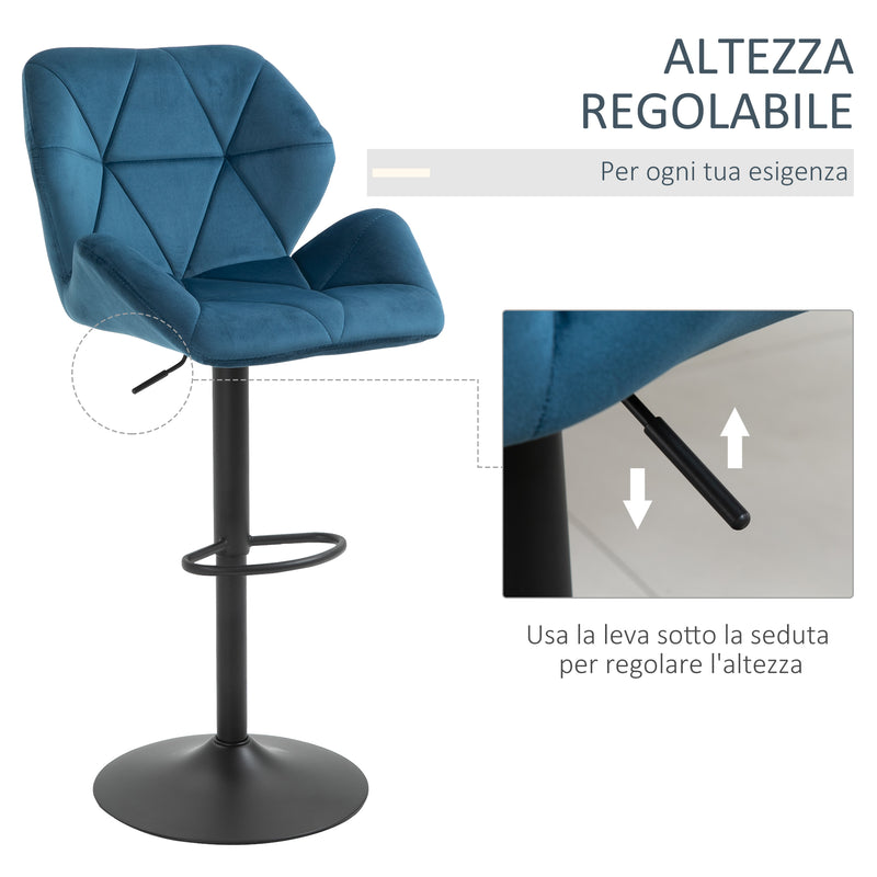 Set 2 Sgabelli da Bar 57x58x97-117 cm in Poliestere Vellutato Blu-5