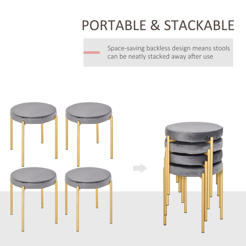 Set 4 Sgabelli Imbottiti Ø41,5x46 cm in Poliestere Vellutato Oro e Grigio-4