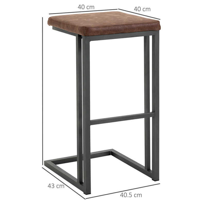 Set 2 Sgabelli da Bar 40,5x43x76 cm in Similpelle e Metallo Marrone-3