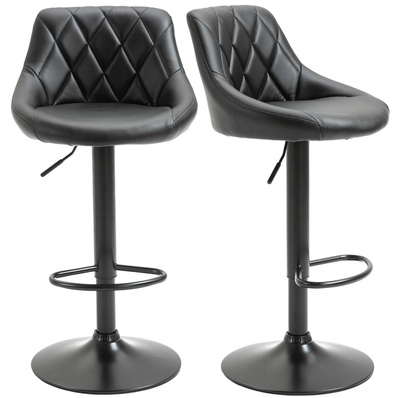 Set 2 Sgabelli da Bar 46,5x48x84,5-106,5 cm in Similpelle Nero-1