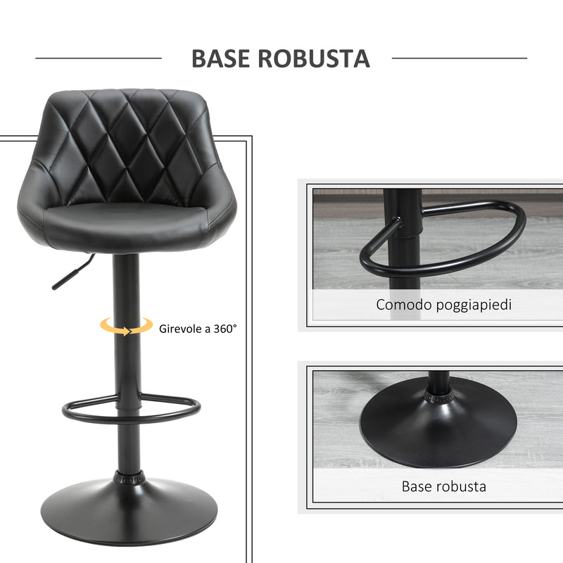 Set 2 Sgabelli da Bar 46,5x48x84,5-106,5 cm in Similpelle Nero-6