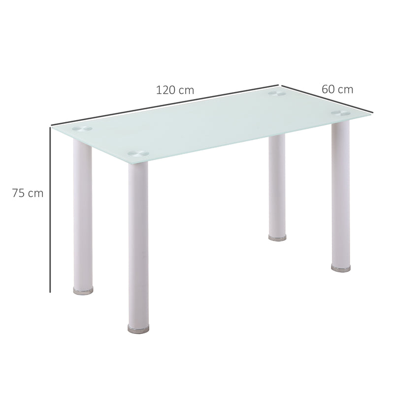 Tavolo Rettangolare 120x60x75 cm in Metallo e Vetro Temperato Bianco-3