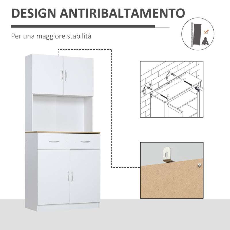 Mobile da Cucina Credenza 80x40x180 cm in Legno Bianco