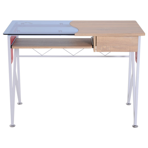 Scrivania da Ufficio in Legno e Piano in Vetro con Cassetto e Porta Tastiera Estraibile 105x55x75 cm sconto