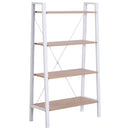 Libreria Scaffale a Scala 4 Ripiani in Legno e Acciaio Bianco e Rovere 80x33x133.5 cm -1