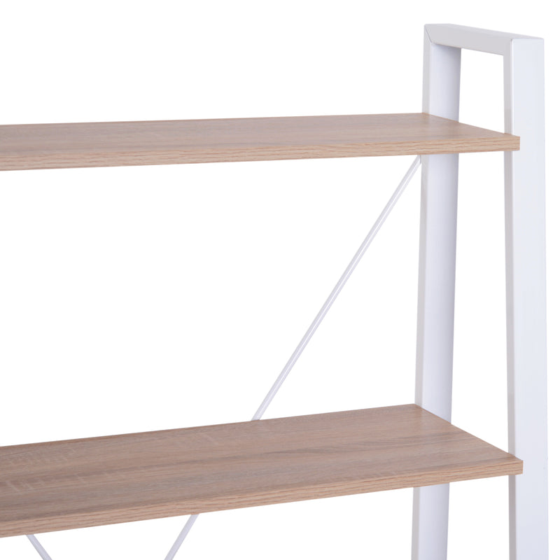 Libreria Scaffale a Scala 4 Ripiani in Legno e Acciaio Bianco e Rovere 80x33x133.5 cm -5