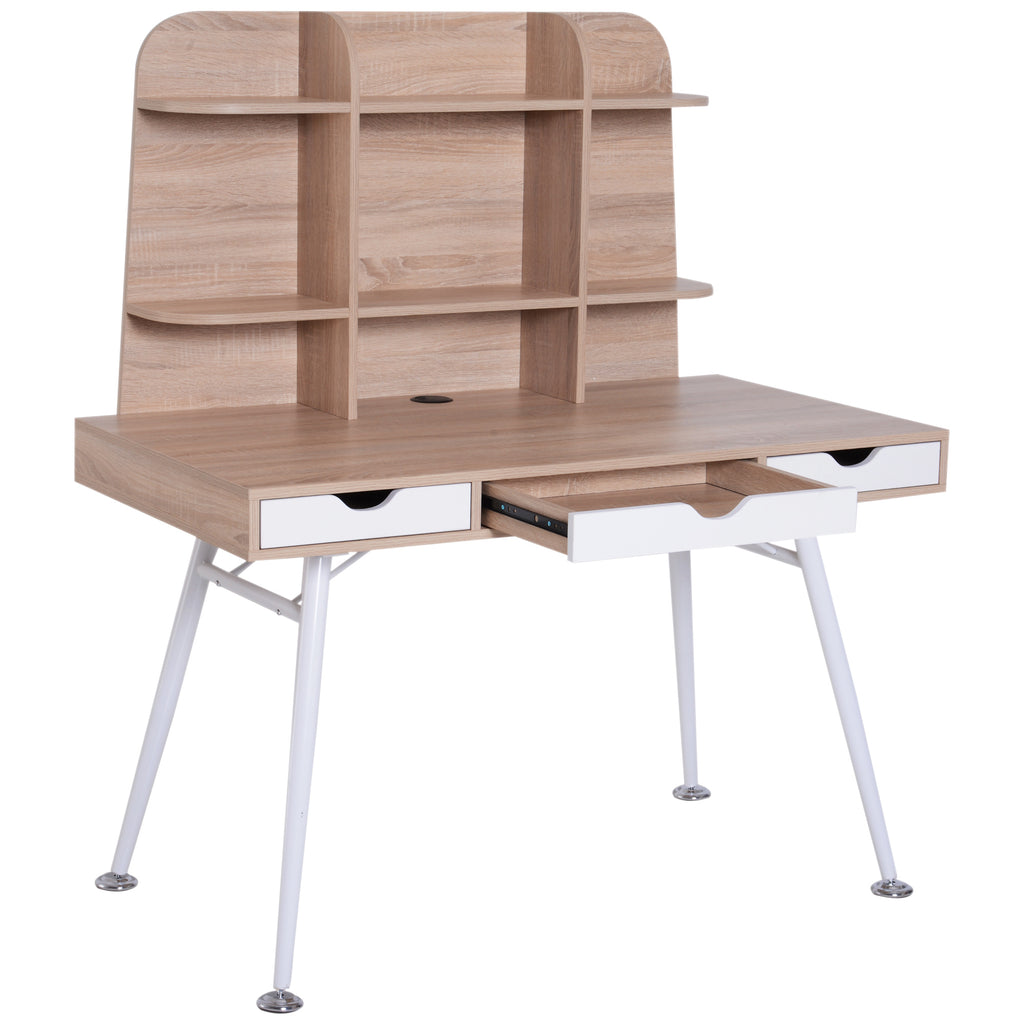 Scrivania da Ufficio con Cassetti e Libreria Legno Bianco e Rovere  120x65.5x138.5 cm – acquista su Giordano Shop