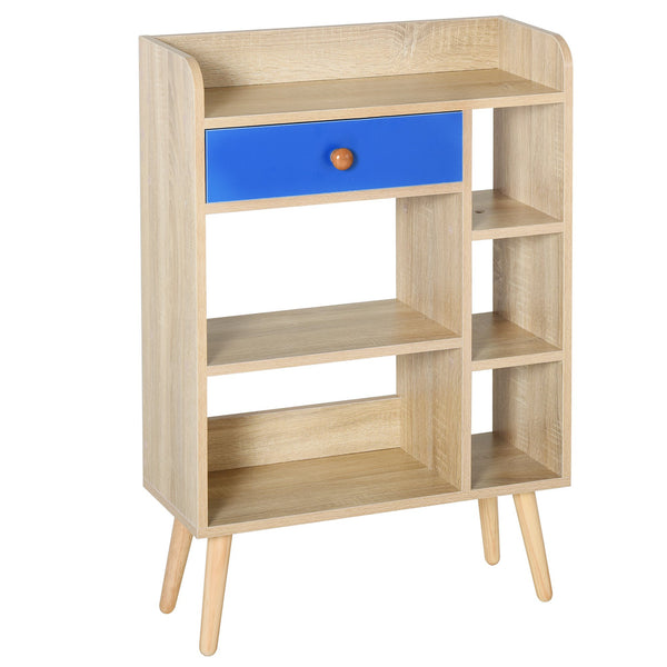 sconto Libreria 5 Ripiani con Cassetto 60x24x86,8 cm in Truciolato  Rovere e Blu