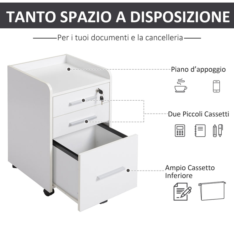 Cassettiera Portadocumenti da Ufficio 39,2x40x65,4 cm 3 Cassetti Bianca –  acquista su Giordano Shop