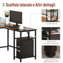 Scrivania da Ufficio ad Angolo Porta PC 150x120x75 cm in Legno e Metallo  Nera e Marrone-7