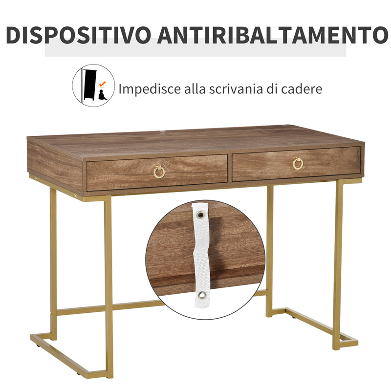 Consolle Ingresso 2 Cassetti 110x55x76 cm in Metallo e MDF Marrone e Oro-6