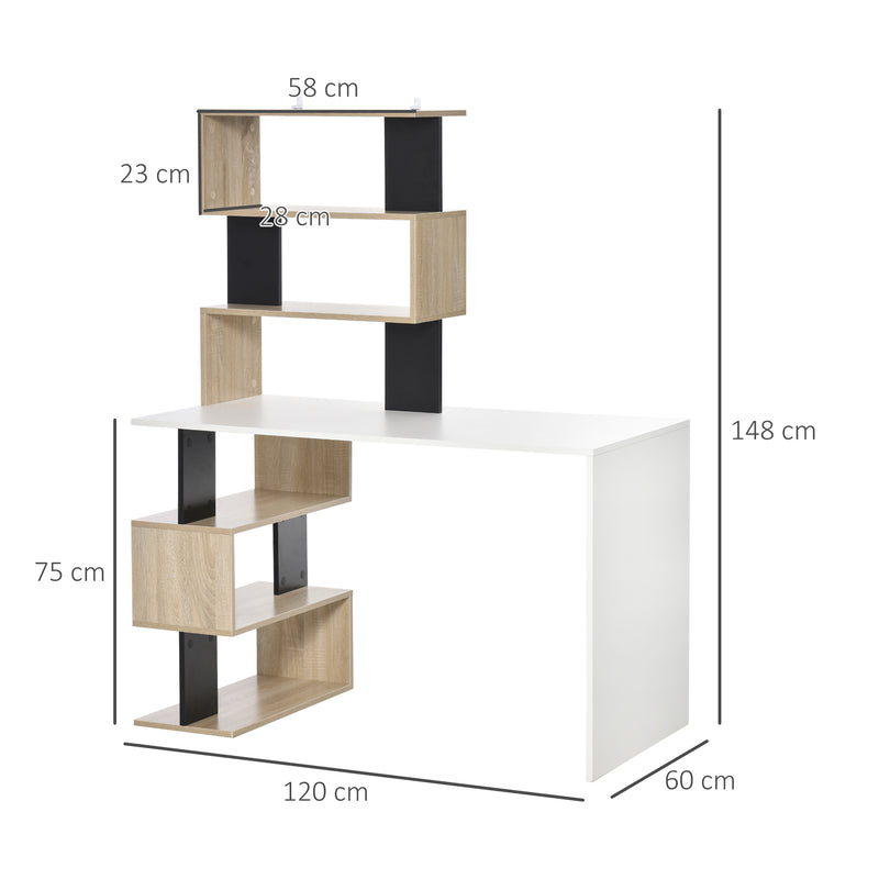 Scrivania da Ufficio 120x60x148 cm con Libreria in Legno Multicolore-3