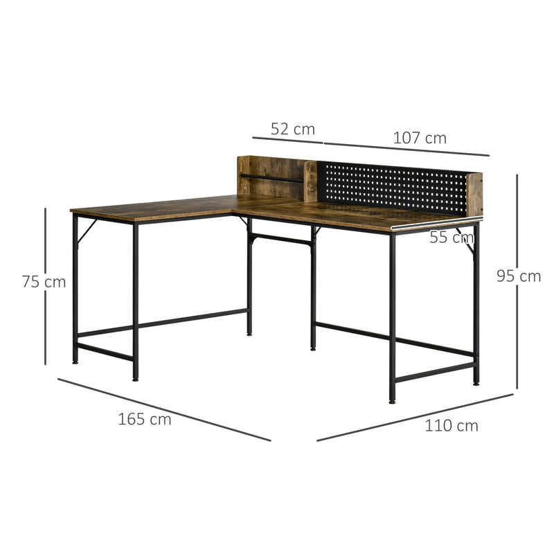 Scrivania Angolare da Ufficio 165x110x95 cm in Legno e Metallo Marrone Rustico-3