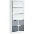 Libreria 4 Cassetti 3 Ripiani 76x30x173 cm in MDF e Truciolato Bianco e Grigio-1