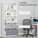 Libreria 4 Cassetti 3 Ripiani 76x30x173 cm in MDF e Truciolato Bianco e Grigio-5