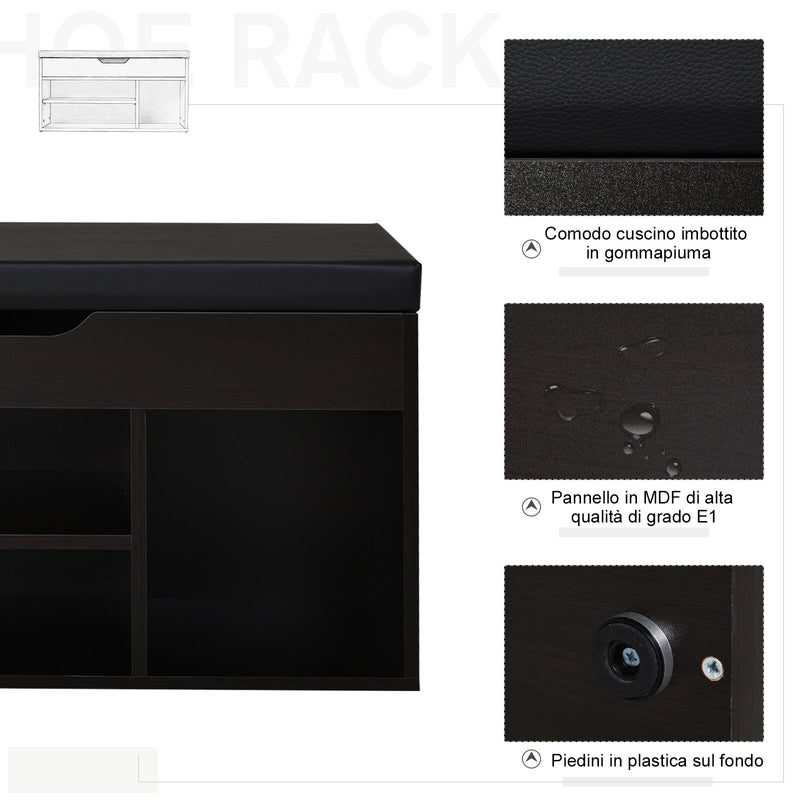 Mobile Scarpiera con Panca Contenitore 80x30x45 cm in Legno Truciolare Noce  Scuro