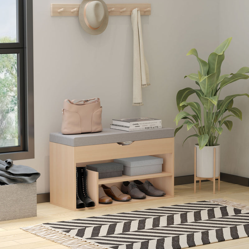 Panca Scarpiera 2 Ripiani in MDF con Cuscino 80x30x48 cm Grigio e Rovere –  acquista su Giordano Shop