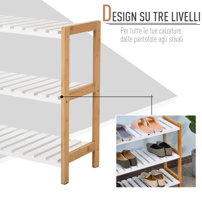 Scarpiera 3 Ripiani in MDF e Legno di Mabù 70x26x57,5 cm  Bianca-5