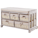 Cassettiera in Legno 80x37x45 cm con 5 Cassetti in Vimini  Beige-1