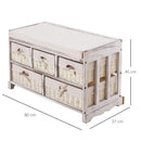 Cassettiera in Legno 80x37x45 cm con 5 Cassetti in Vimini  Beige-3