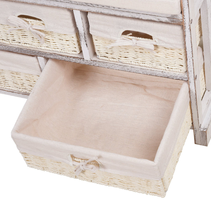 Cassettiera in Legno 80x37x45 cm con 5 Cassetti in Vimini  Beige-6