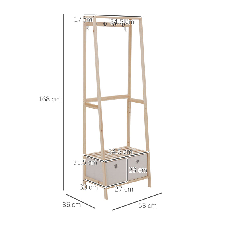 Appendiabiti per Ingresso 58x36x168 cm in Legno Naturale-3