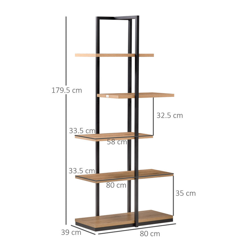 Libreria 5 Ripiani 80x39x179,5 cm in Truciolare e Metallo Nero-3