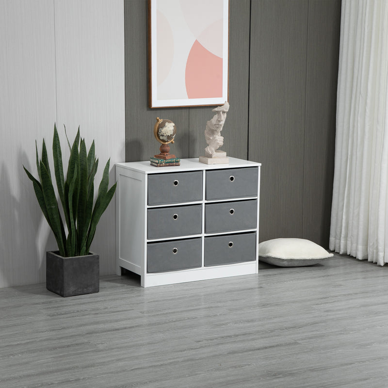 Cassettiera 72x35x62 cm 6 Cassetti in Tessuto Non Tessuto e MDF Bianco e  Grigio