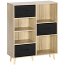 Libreria 4 Ripiani 3 Cassetti 90x30x102,5 cm in Legno e  Tessuto-1