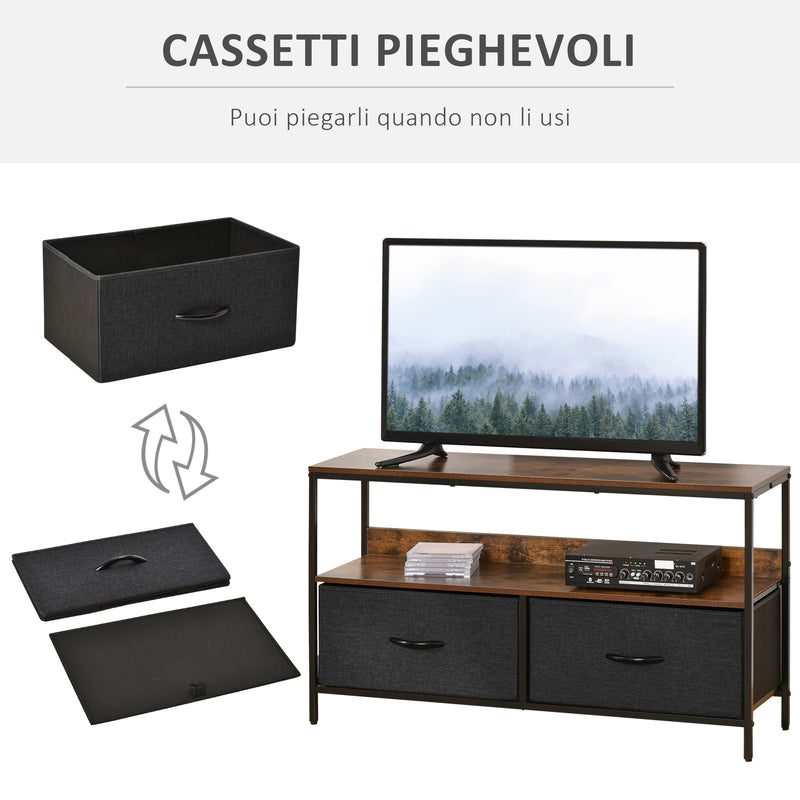 Mobile TV 98x29x56 cm 2 Ripiani 2 Cassetti in Tessuto Grigio-5